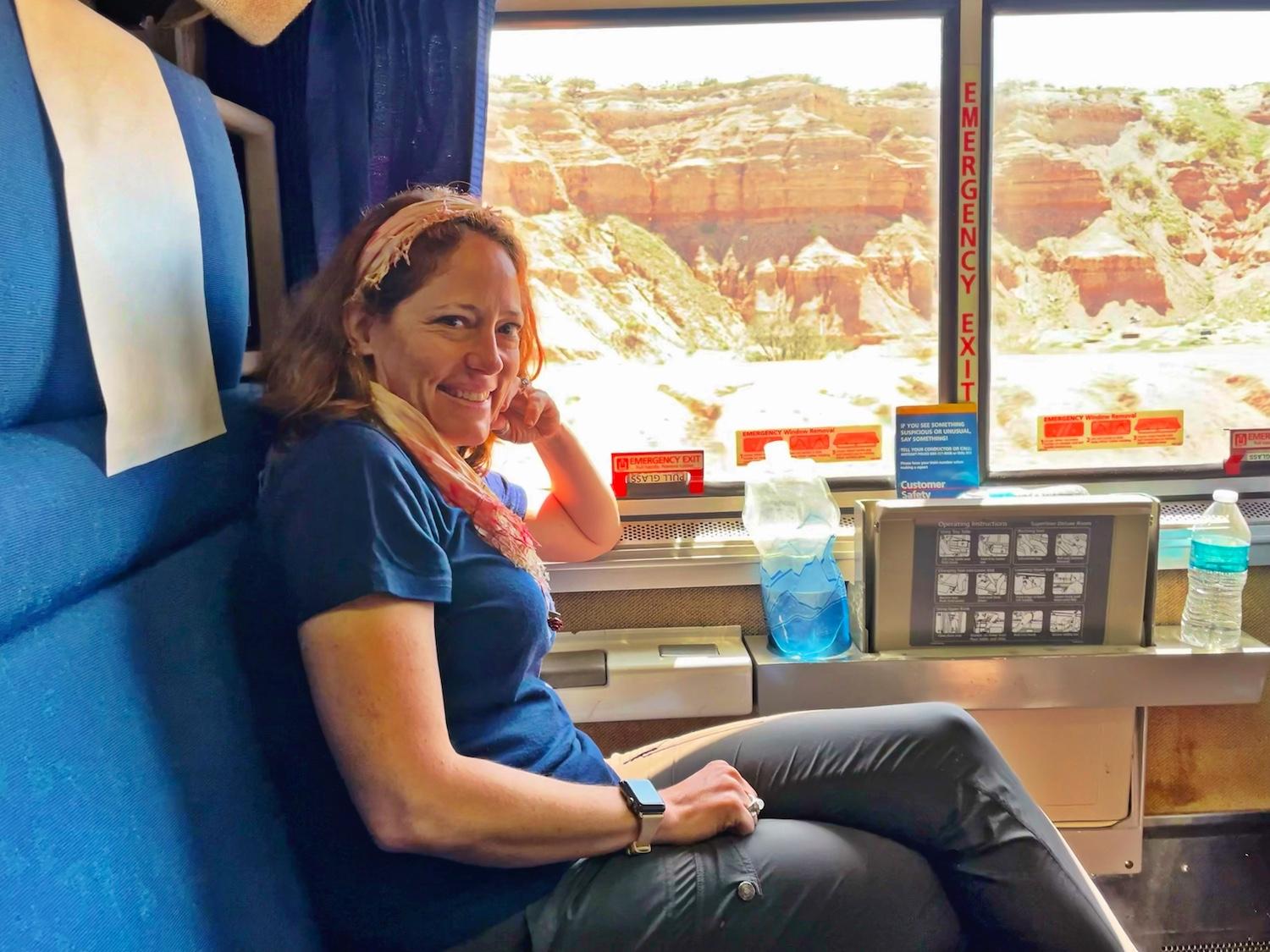 digital nomad Nora Dunn on a train